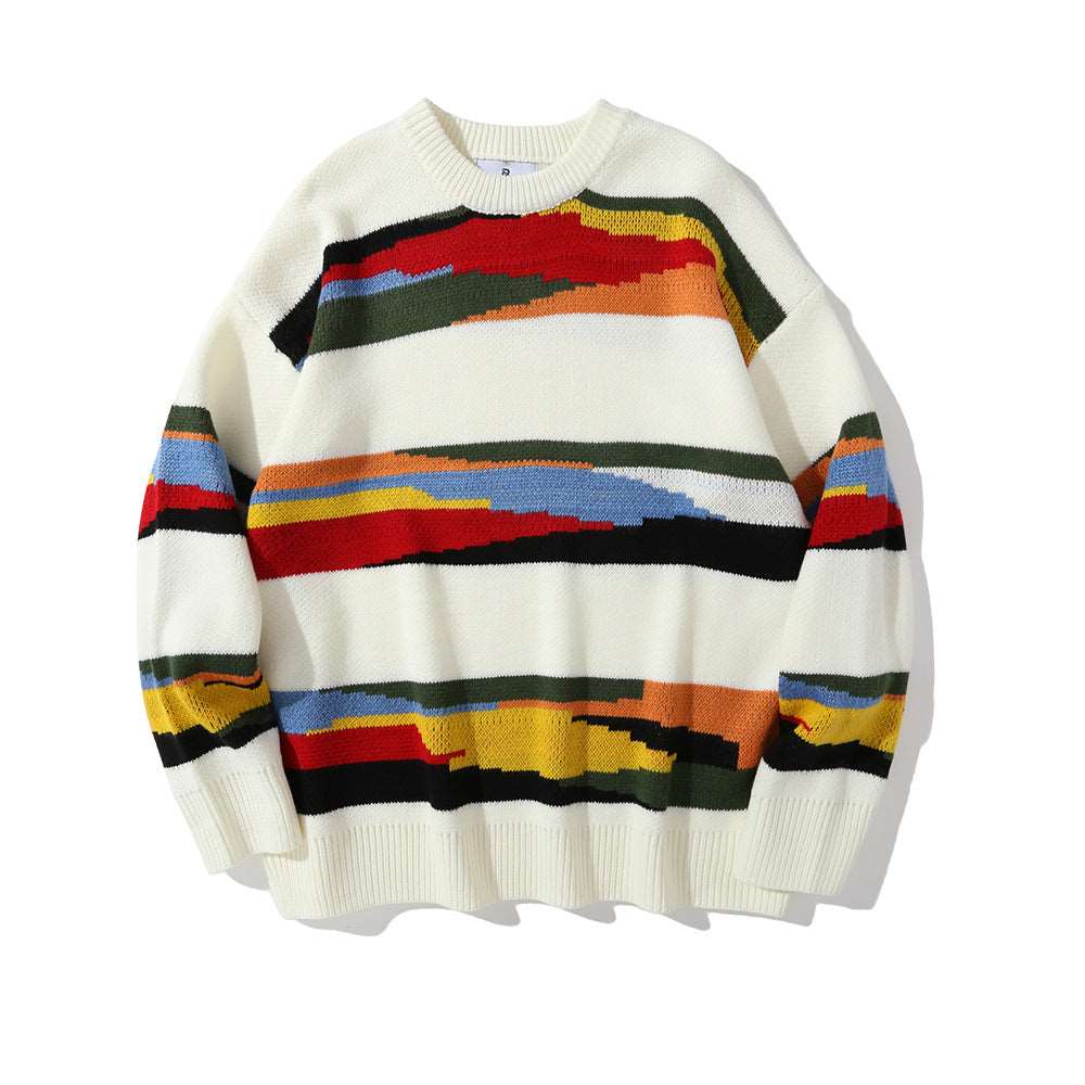 Men's contrast color striped knitted sweater