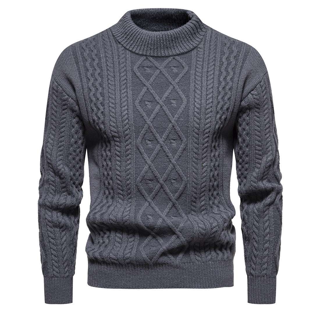 "Men's solid color round neck sweater, a casual chic knit."