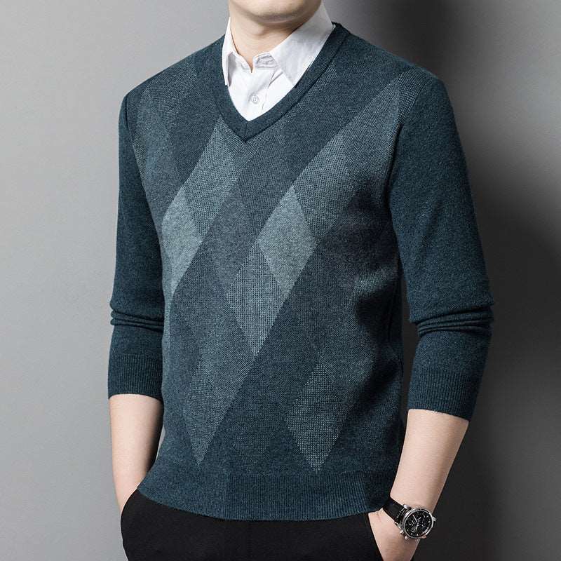 Men's V-neck casual wool sweater in three colors