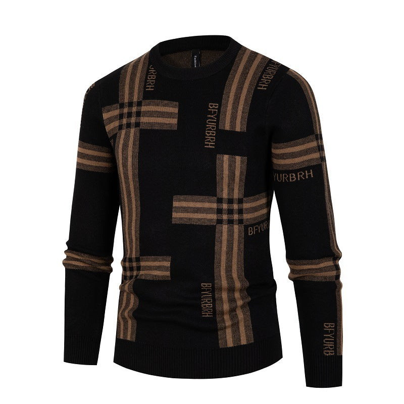 Men's knitted pullover with a round neck, featuring diamond fashion, undercoat style