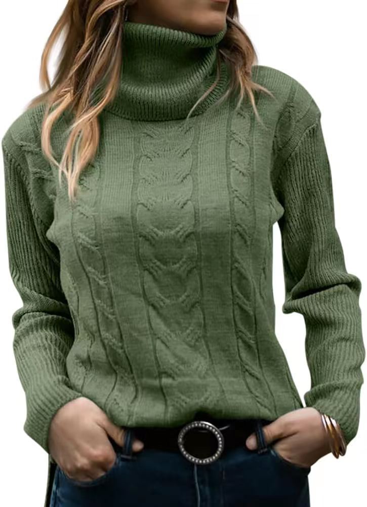 Women's classic solid color turtleneck sweater with long sleeves, available in many different colors