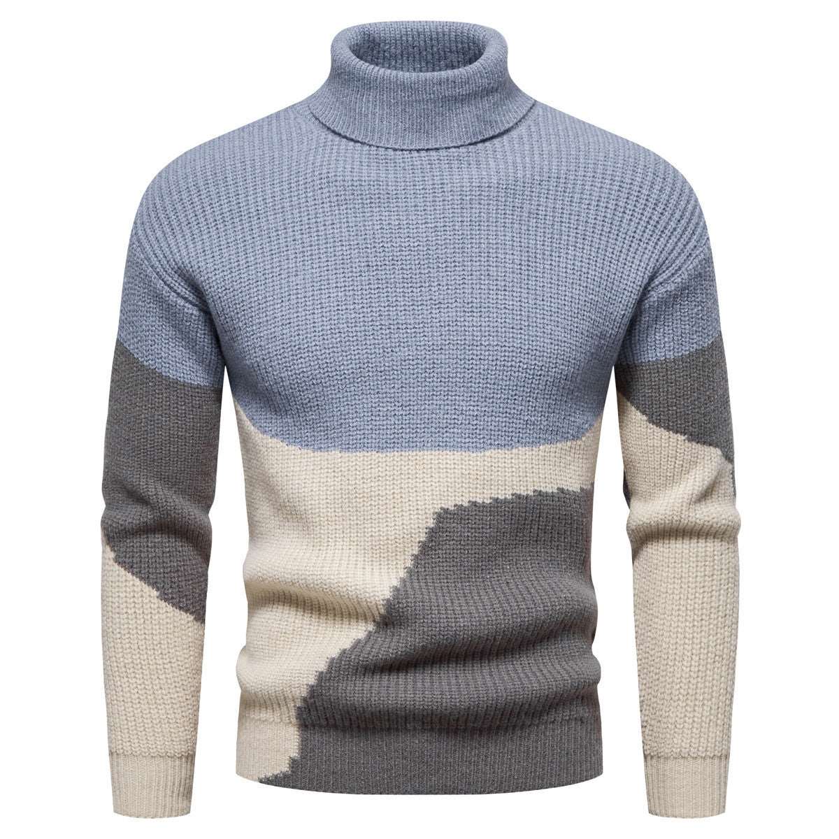 "Men's color-block knitted turtleneck sweater."