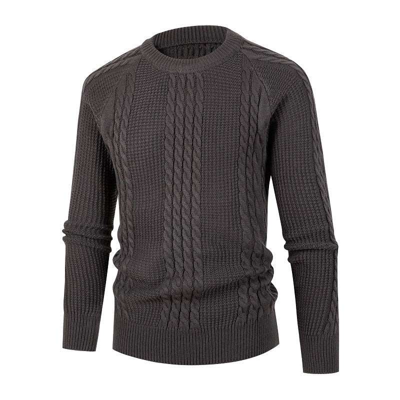 Men's solid color fried dough twist knitwear pullover sweater, fashionable