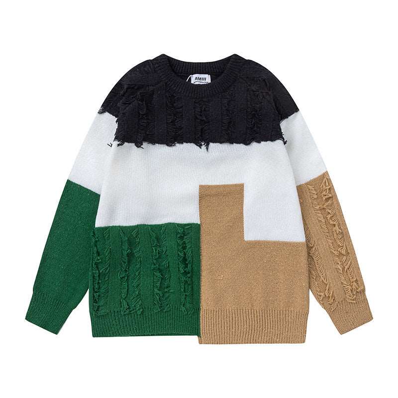 Men's retro patchwork velvet sweater with contrast colours