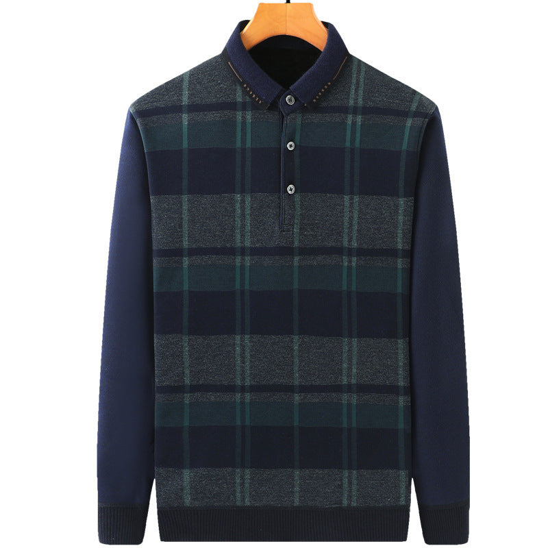 Casual men's sweater shirt in a checkered pattern with buttons