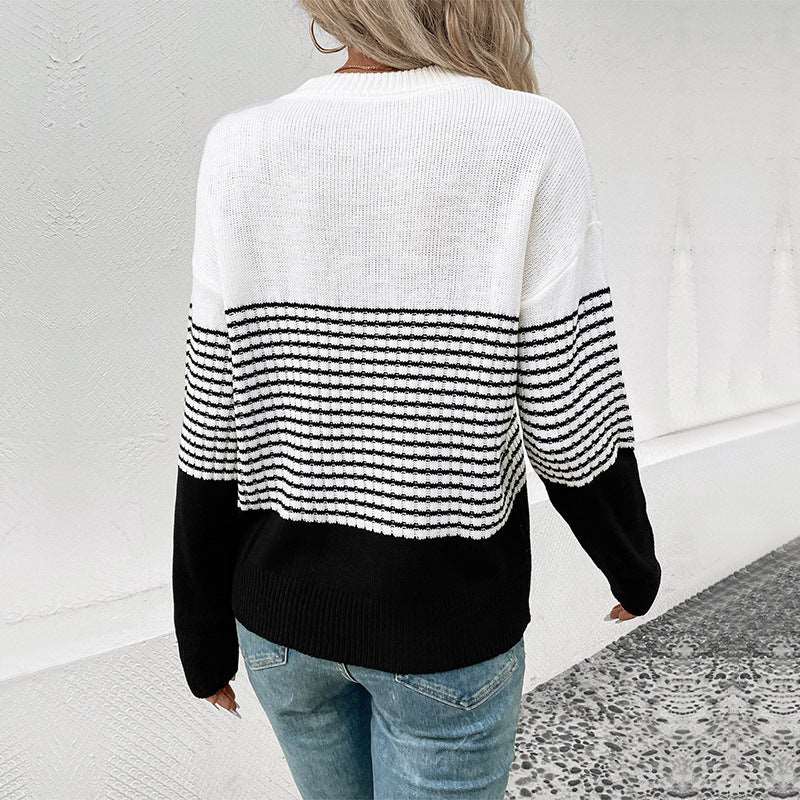 Contrast colour striped sweater for women's