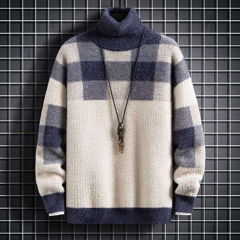 Men's sweater features mink hair, a stylish loose fit, and a plush velvet lining for extra warmth