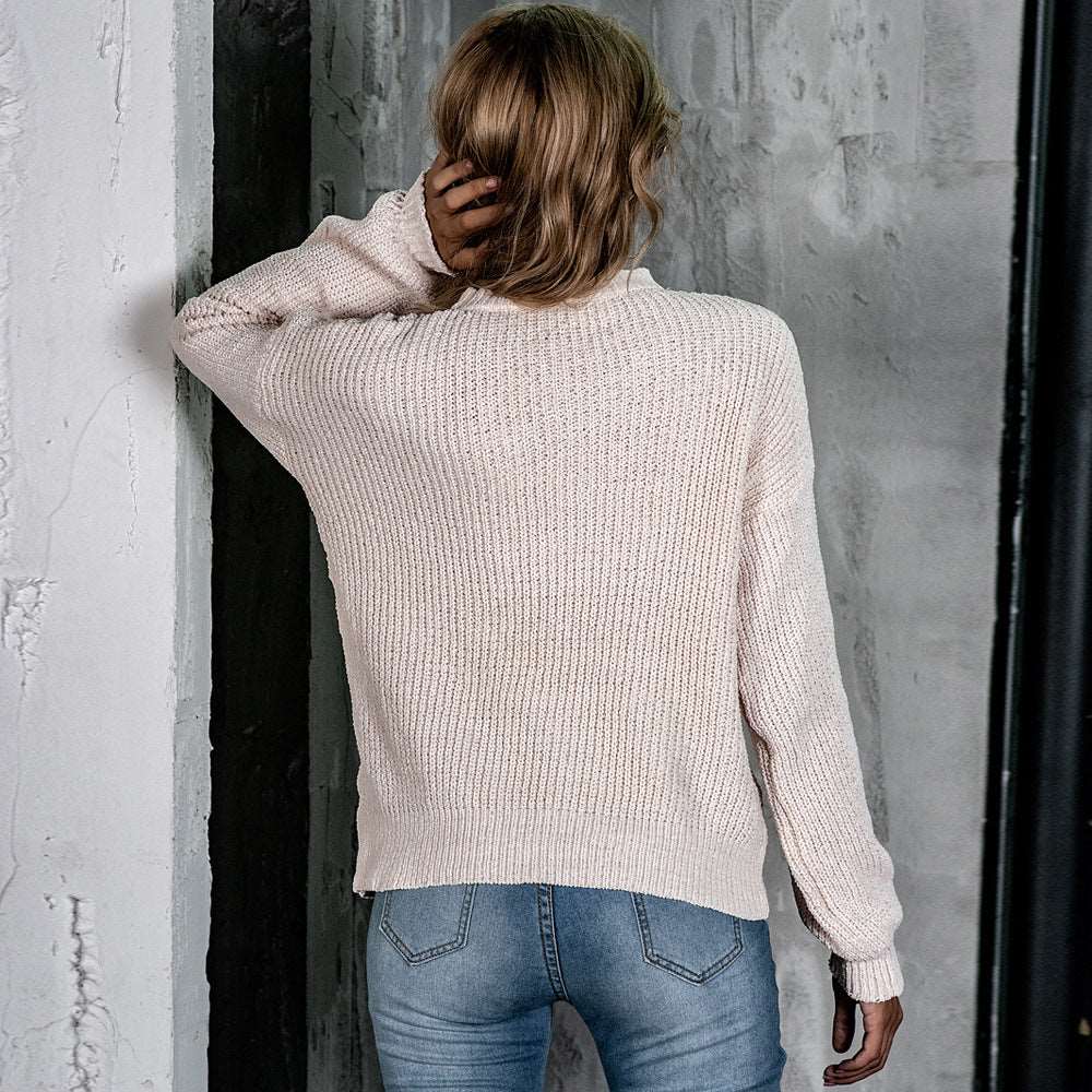 "Solid colour hollow-out knitted top for women."