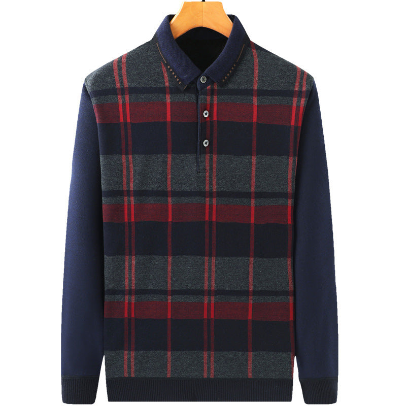 Casual men's sweater shirt in a checkered pattern with buttons