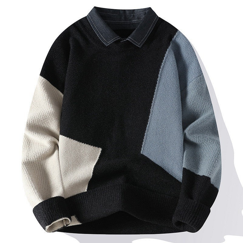 Men's classic thick knit loose sweater shirt