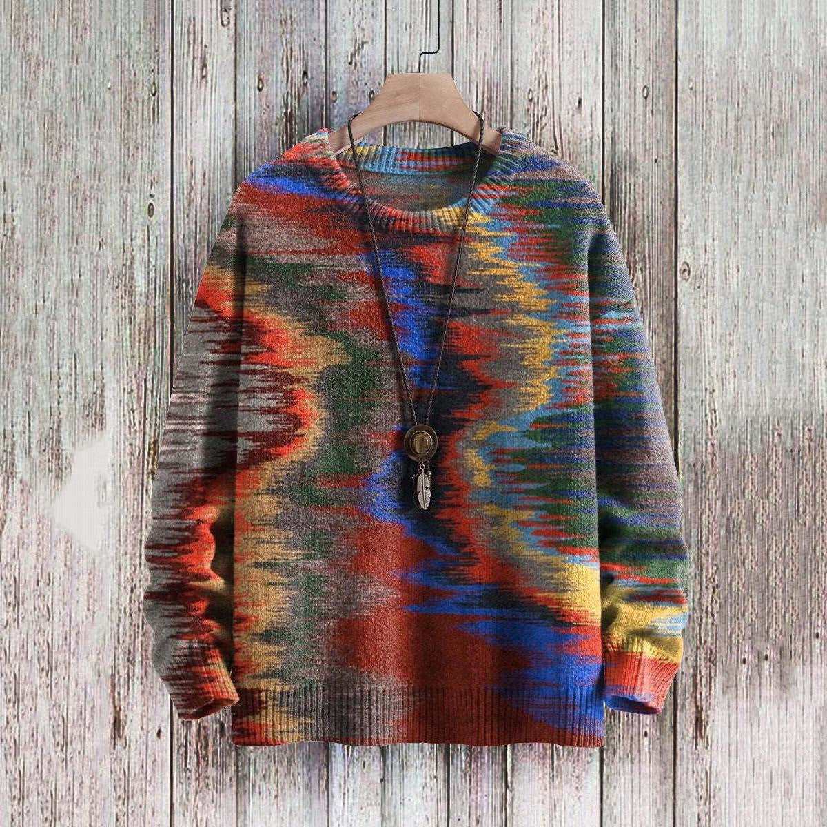 Unisex long sweater for women and men, showcasing an abstract design with a 3D effect and digital printing for a unique and eye-catching look