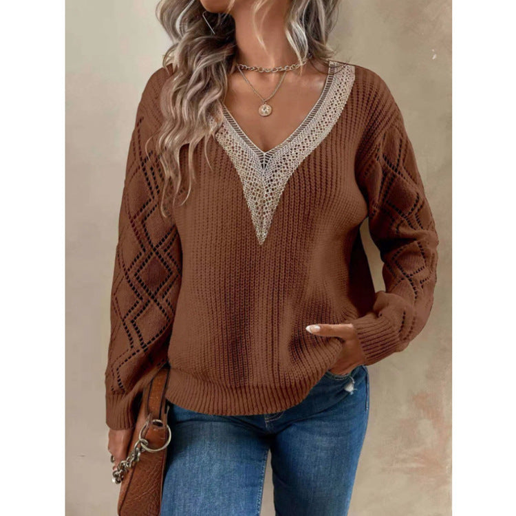 Women's casual loose V-neck knitted sweater