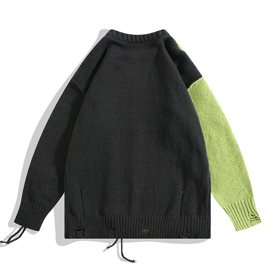 Men's extravagant, youthful hand-woven sweater with unique irregular stitching