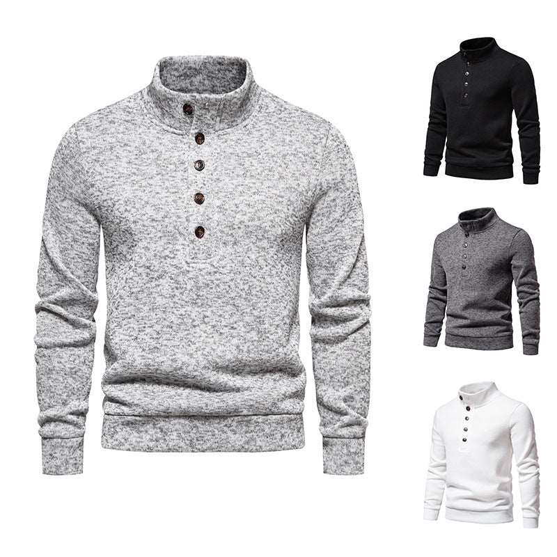 Casual loose men's turtleneck pullover with buttons