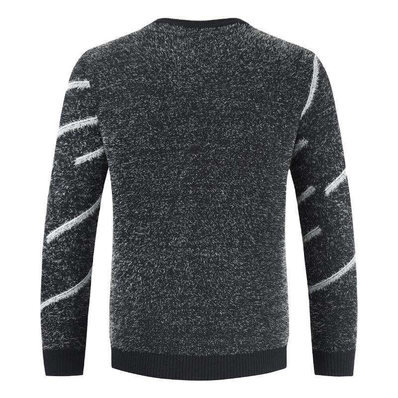 Men's slim-fit mohair sweater with a round neck and parallel lines pattern