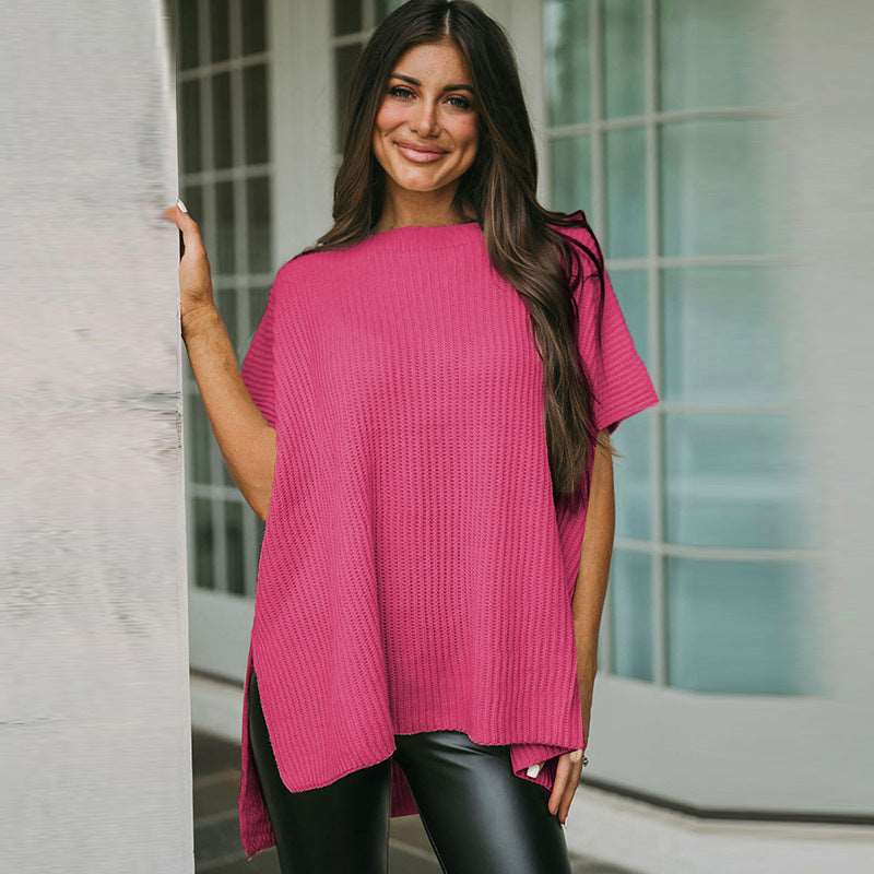 Modern twist casual solid color women's sweater with round neck ideal style!!!