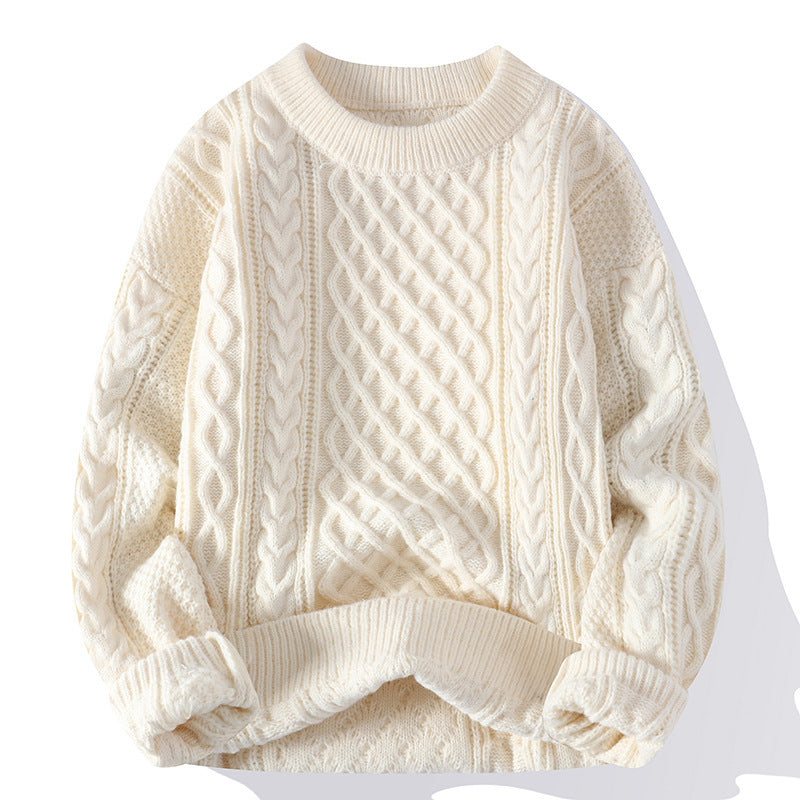 Classic twist-knit men's sweater with a distinctive touch