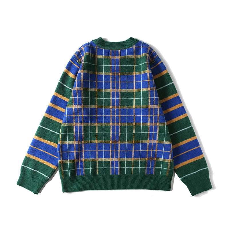 Men's hip-hop trend: all-matching striped plaid sweater