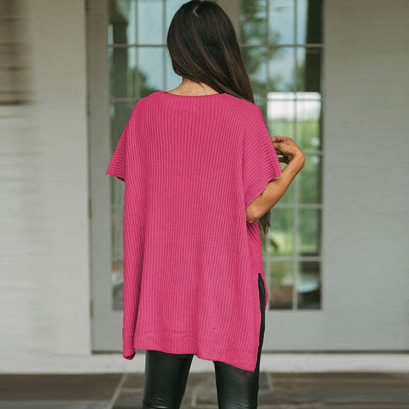 Modern twist casual solid color women's sweater with round neck ideal style!!!