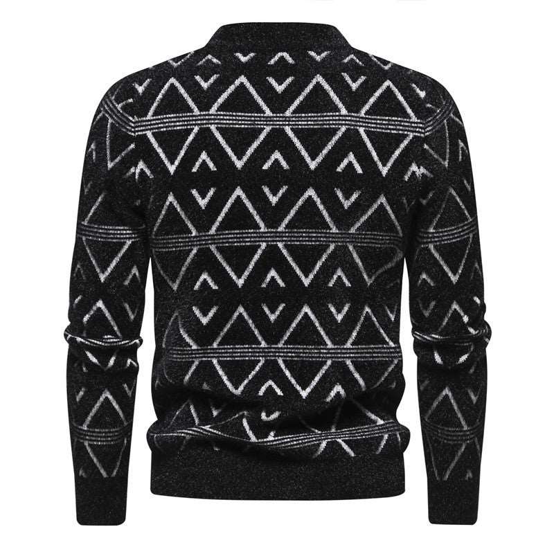 Men's geometric pattern round neck thick pullover sweater!!!