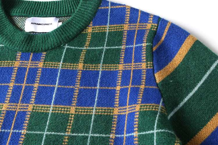 Men's hip-hop trend: all-matching striped plaid sweater