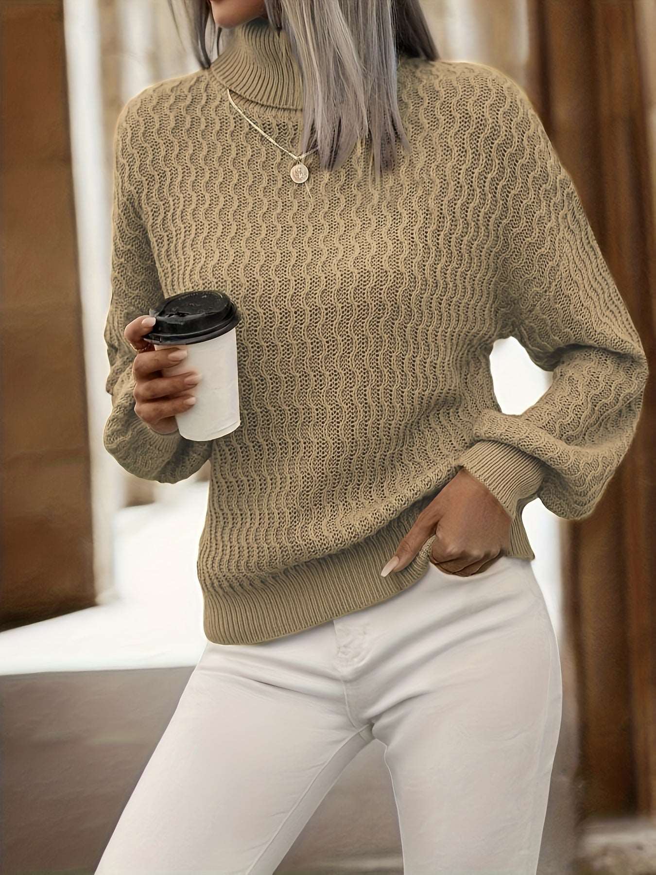 Women's turtleneck thick needle knitted sweater