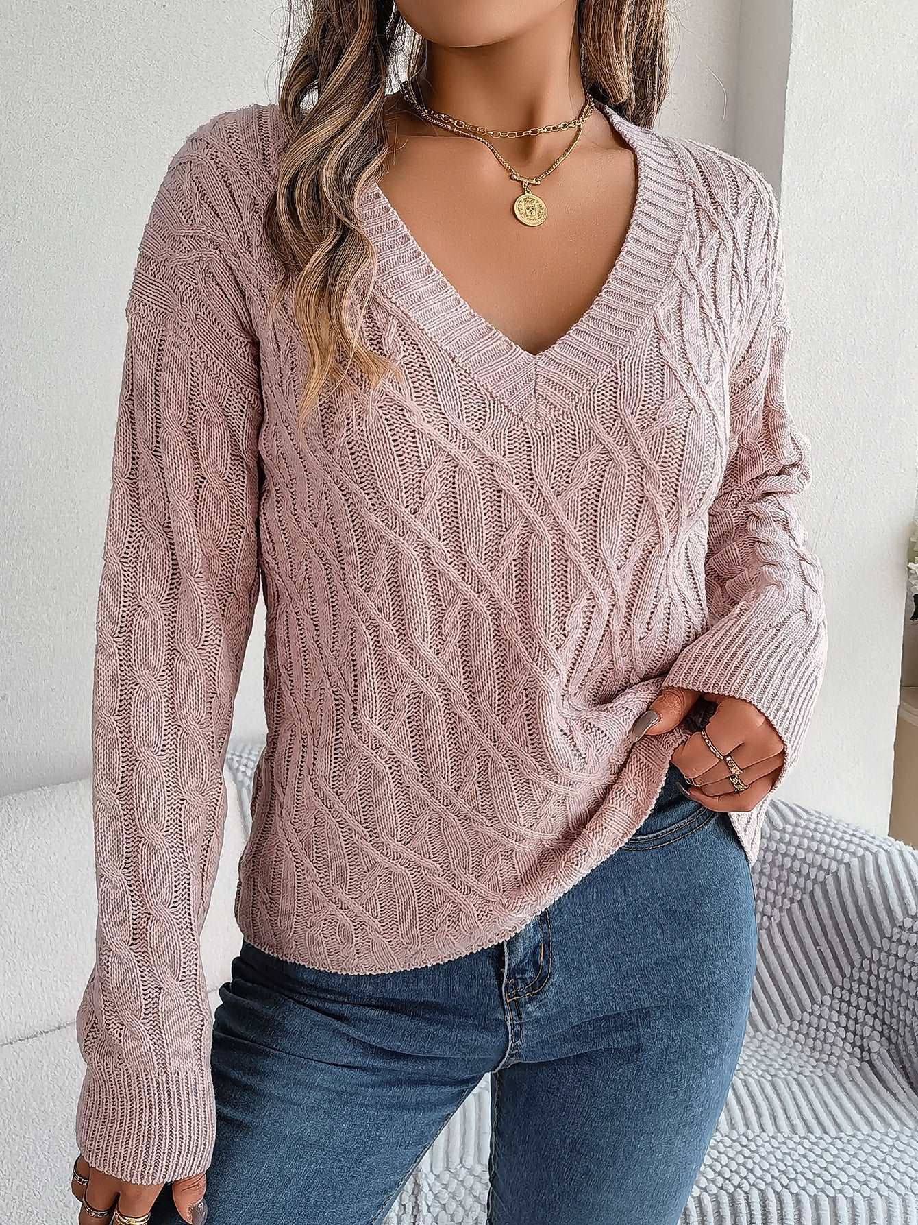 "Women's fashion casual solid color twist long sleeve turtleneck sweater."