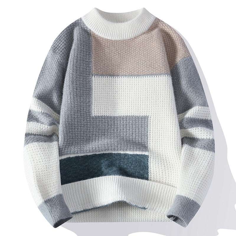 Lego design men's fleece-lined thickened knitting sweater in three colours