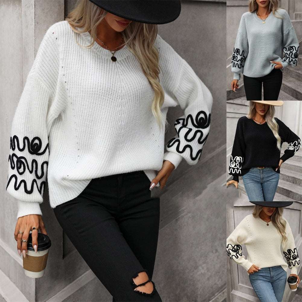 "Women's knitwear solid color pattern sweater."