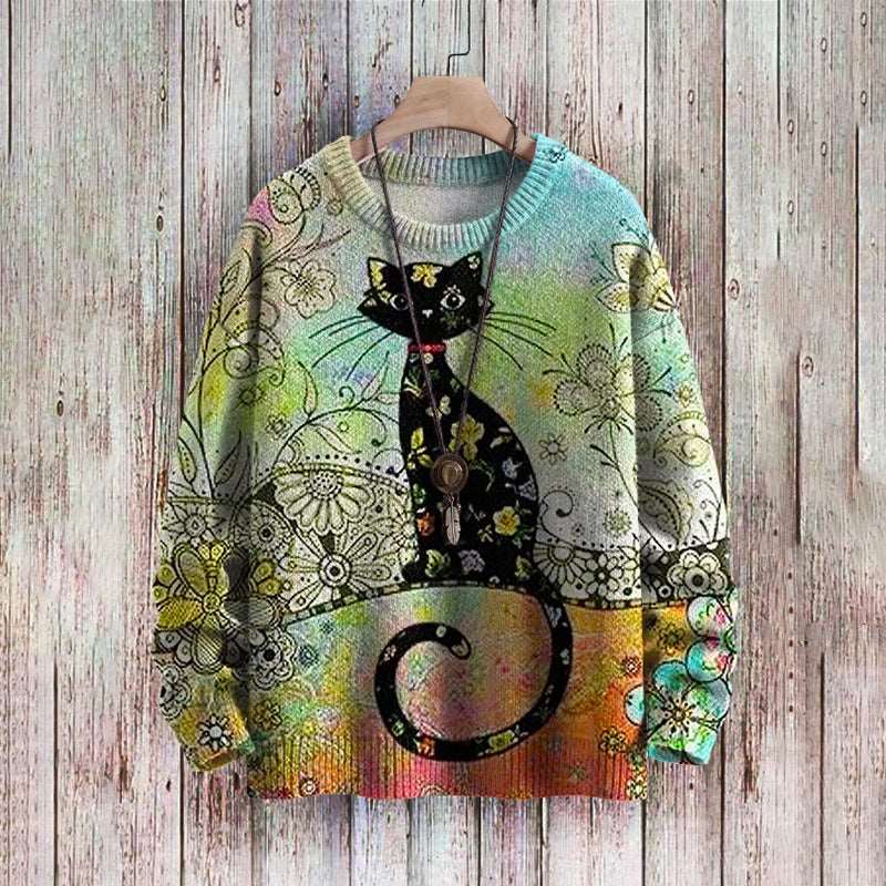 Unisex long sweater for women and men, showcasing an abstract design with a 3D effect and digital printing for a unique and eye-catching look