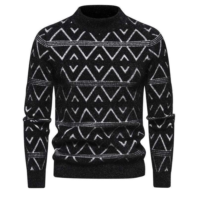 Men's geometric pattern round neck thick pullover sweater!!!