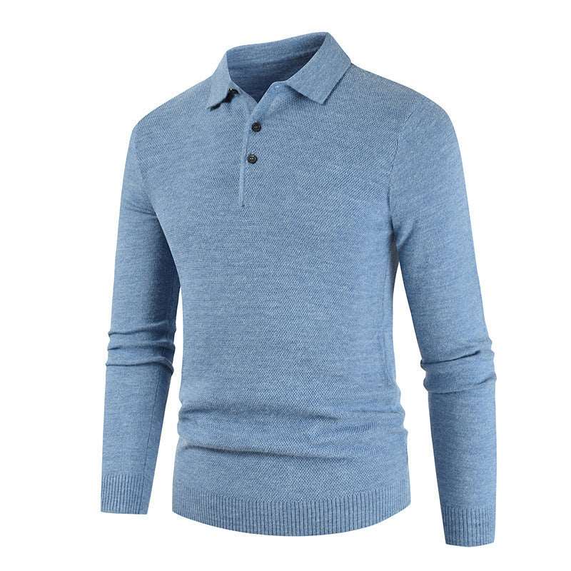 Men's knitted undercoat with a solid polo collar, simple yet stylish