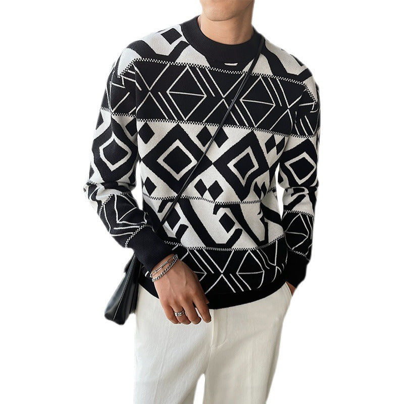 Men's geometric jacquard trend with a light ripening wind