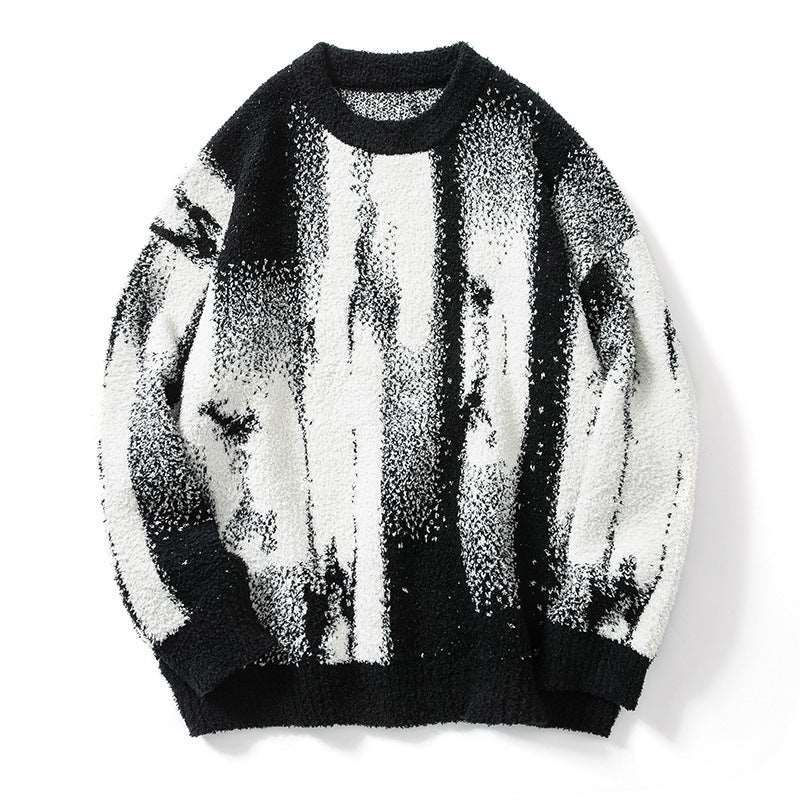 Men's oil painting color-matching sweater, suitable for indoor and outdoor wear