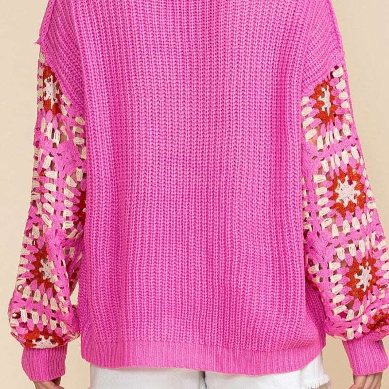 "Women's casual all-match crocheted knitted sweater: pullover long sleeve top."