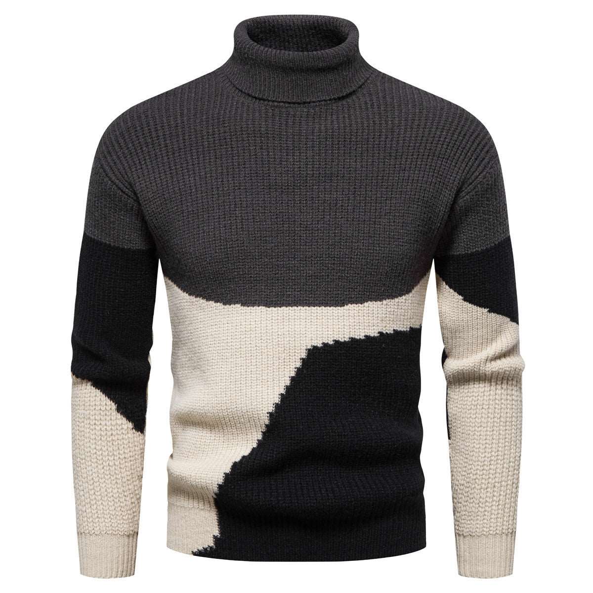 "Men's color-block knitted turtleneck sweater."