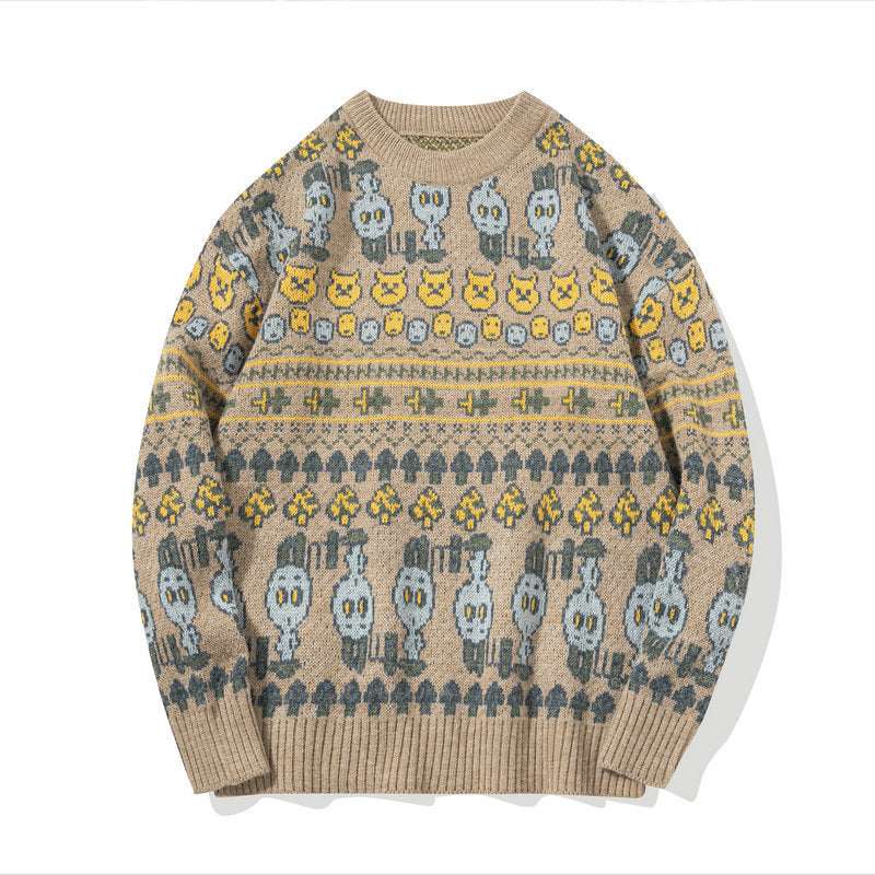 Men's fashion round neck loose knitted sweater