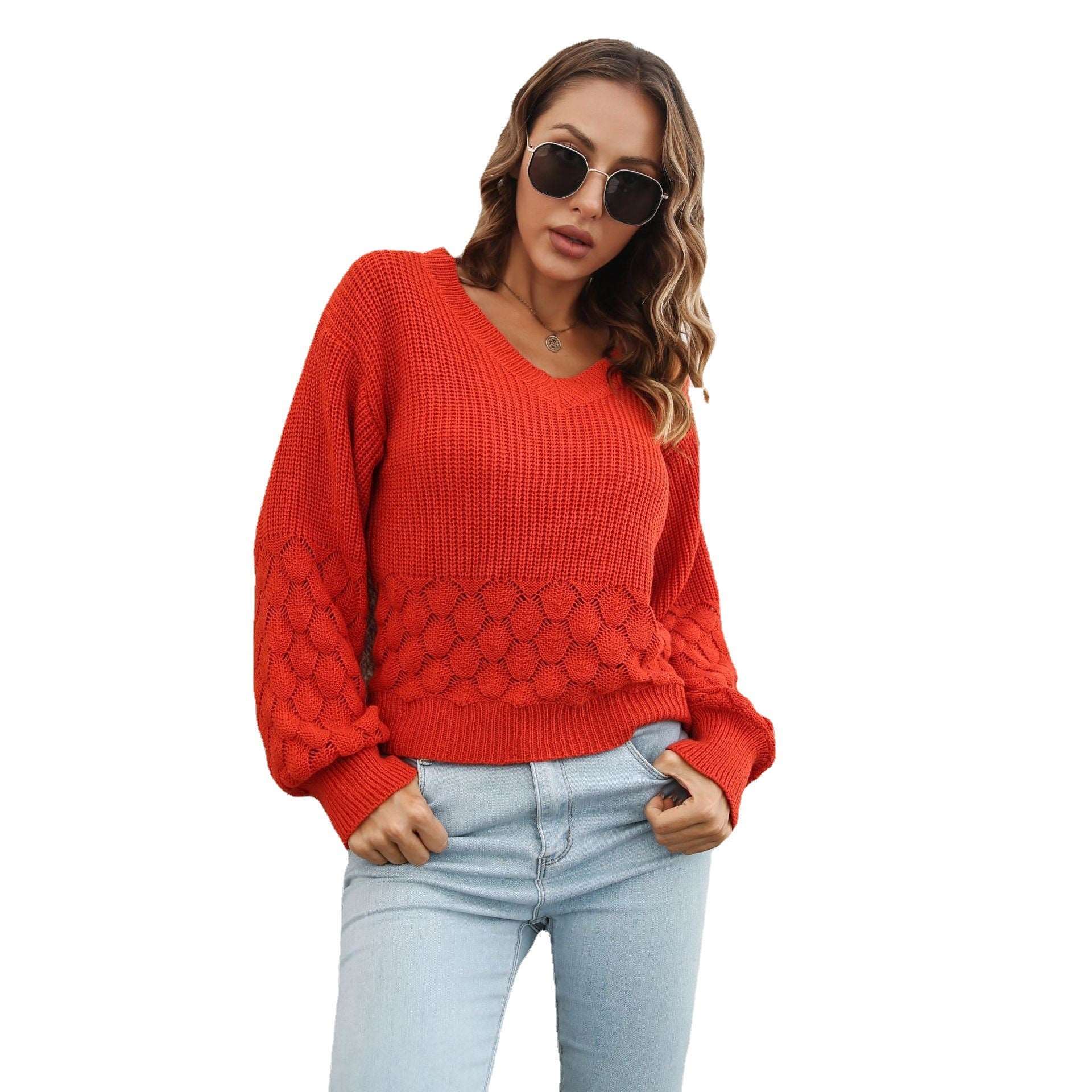 Women's three-dimensional feather loose lantern knitted sleeve sweater