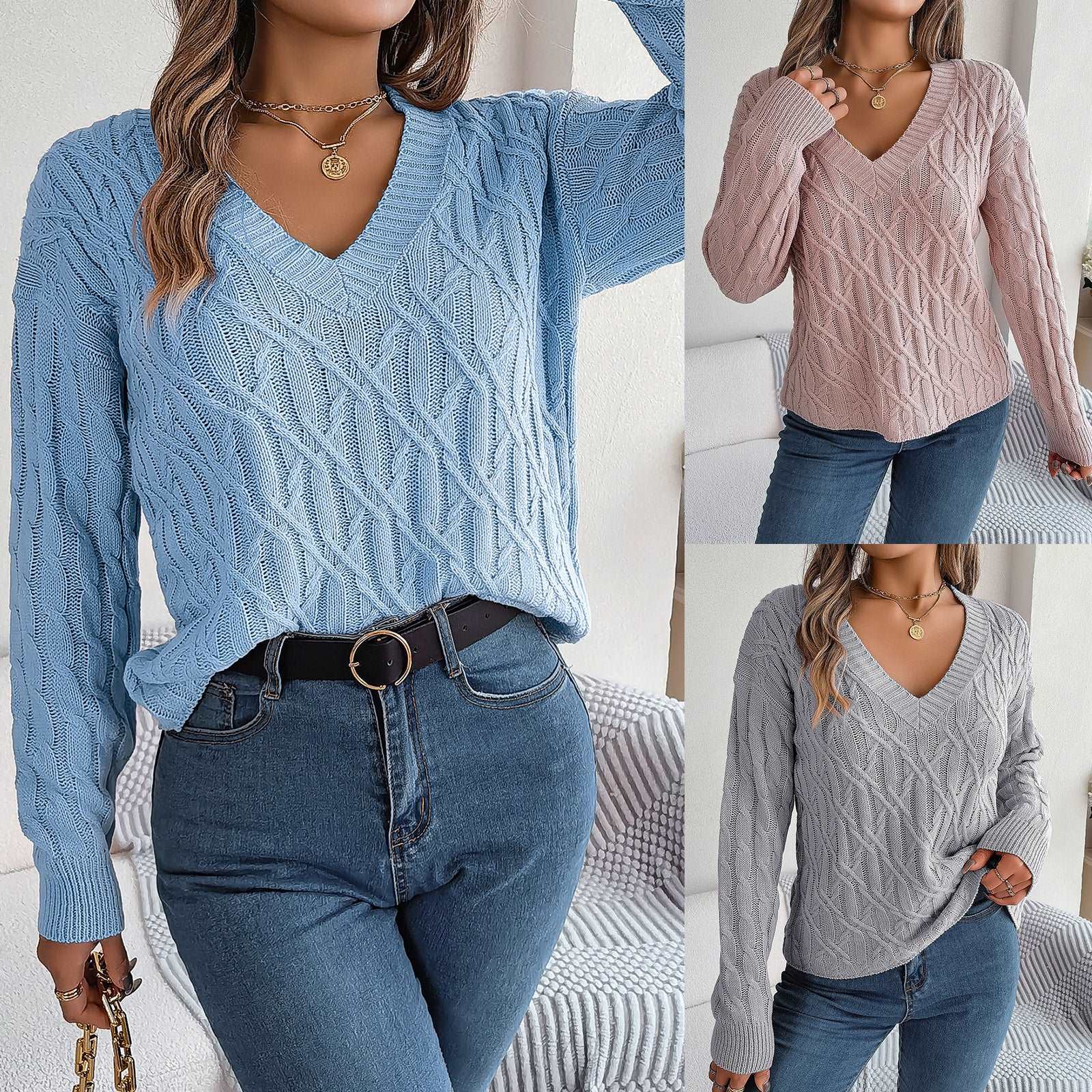 "Women's fashion casual solid color twist long sleeve turtleneck sweater."