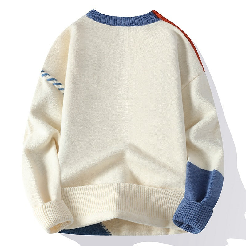 American retro colours contrast patchwork men's sweater